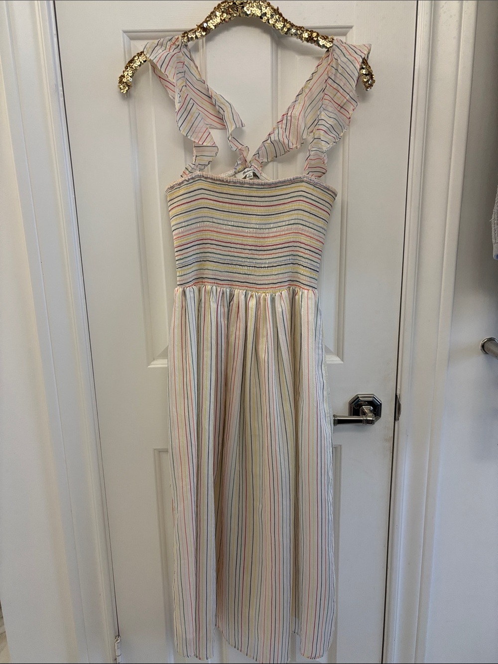 Madewell Cream Maxi Dress with Pastel Rainbow Stripes